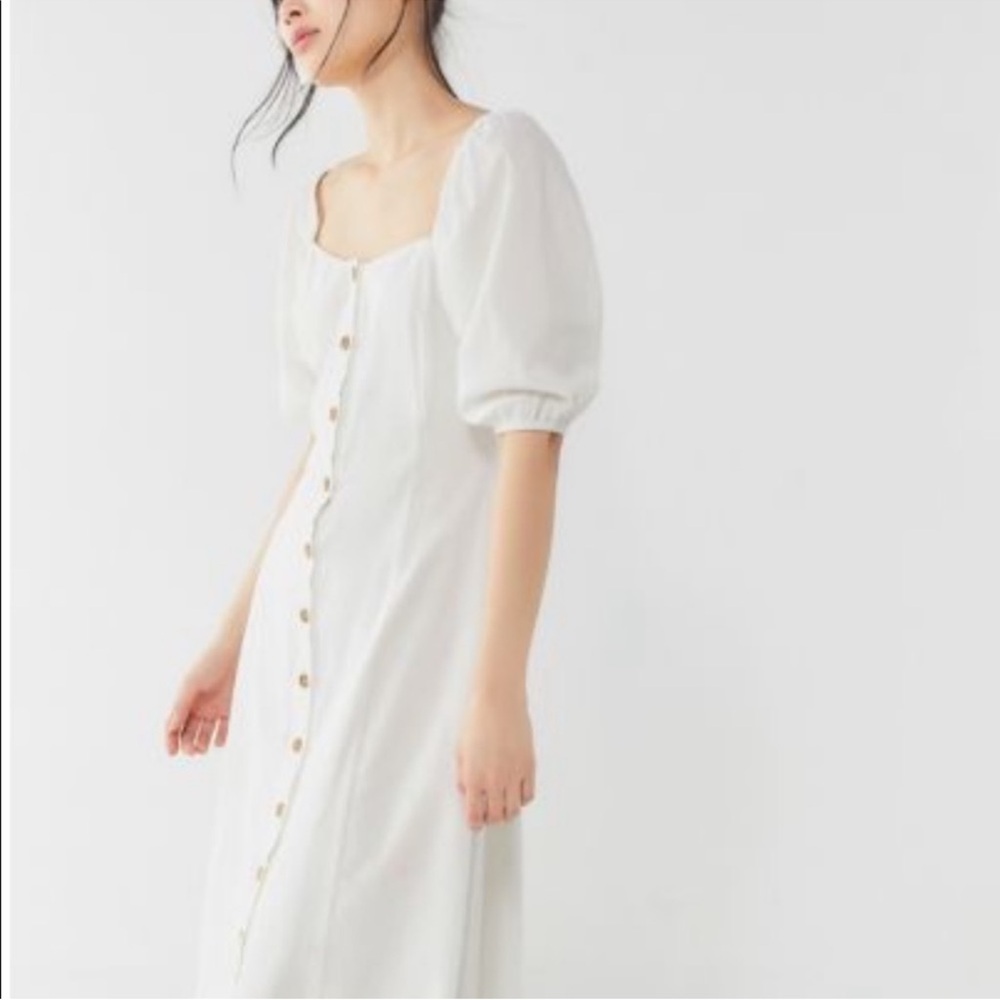 Urban Outfitters Maria White Puff Sleeve Button Front Midi Dress - Size M